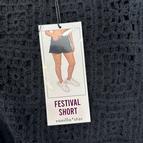 Vanilla Star Crochet Denim Shorts Women’s 28 Black Boho Festival Style V33095-3 - Picture 6 of 8